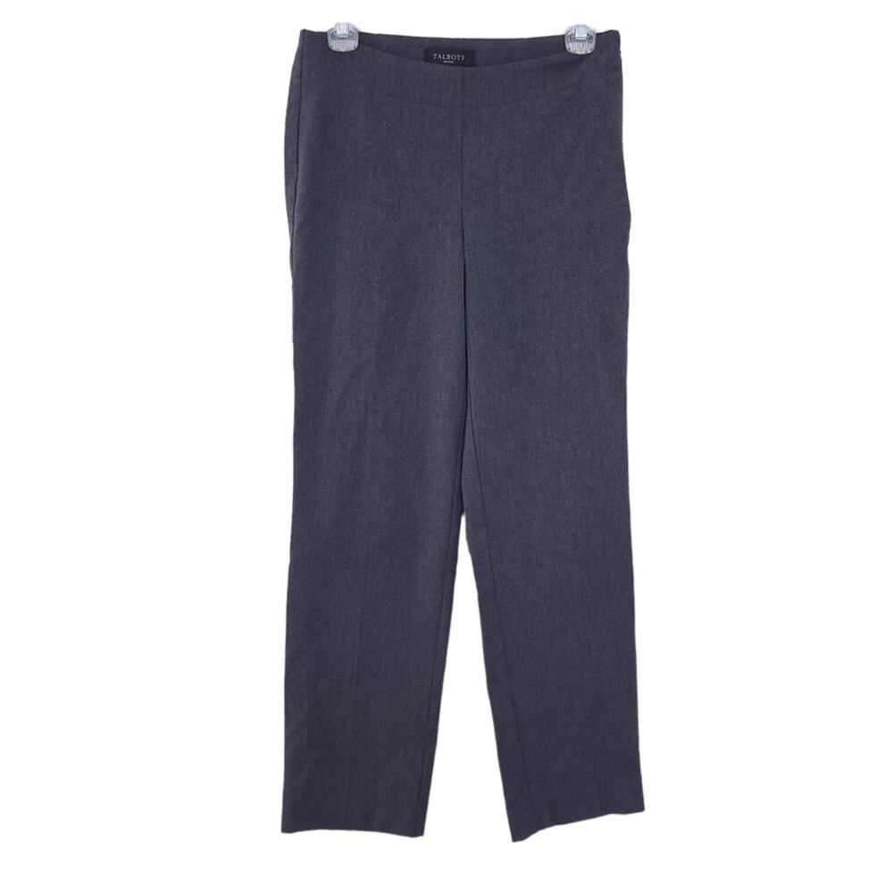 Talbots Career Heritage Pants 4P Gray Casual, Flat Front, Straight Leg, Side Zip